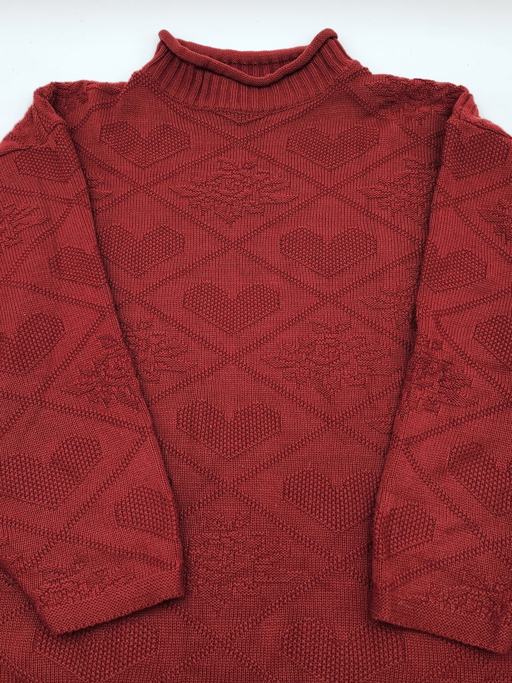 Vintage Red Textured 80s  Heart Cowl Sweater Pullover